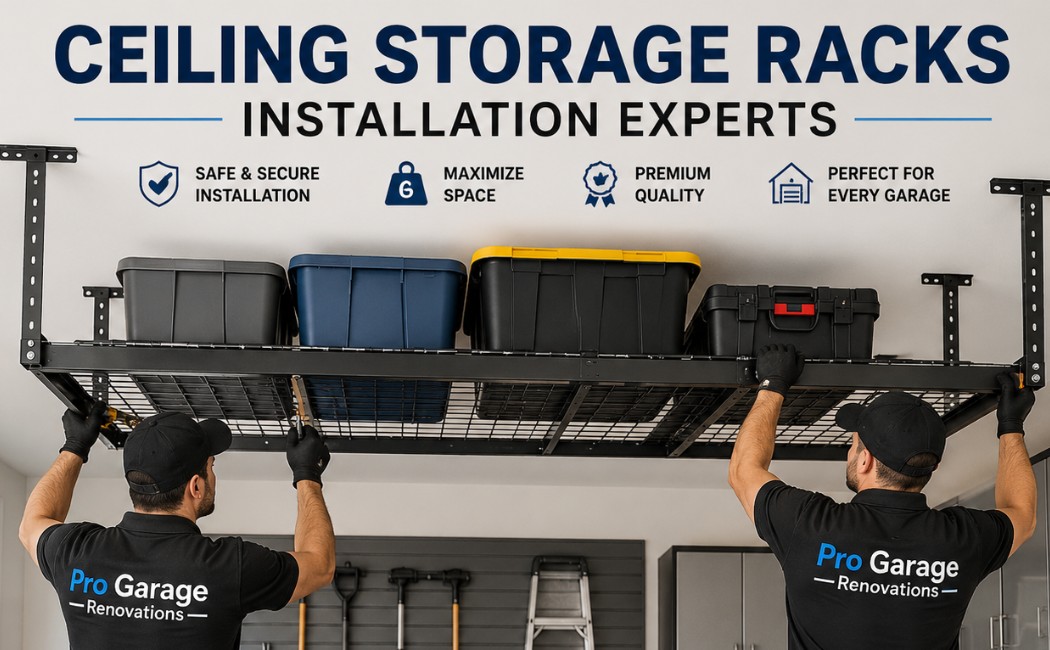 Pro Garage Renovations garage door service experts repairing and installing residential garage doors, springs, tracks, and openers in a modern garage.