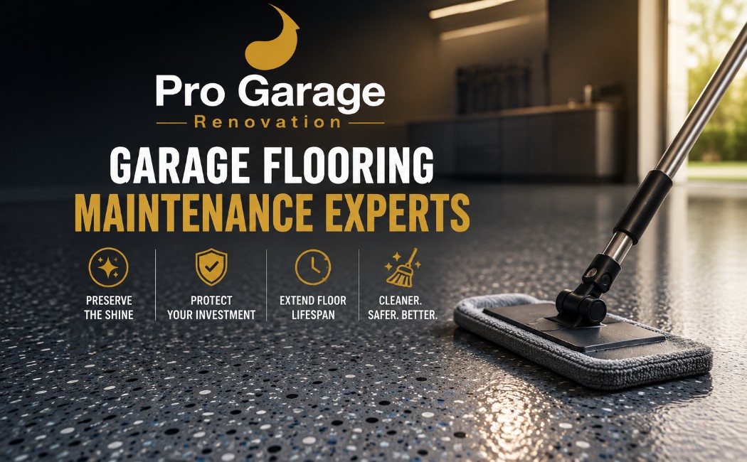 Professional epoxy garage floor maintenance service with polished coated flooring and modern garage interior