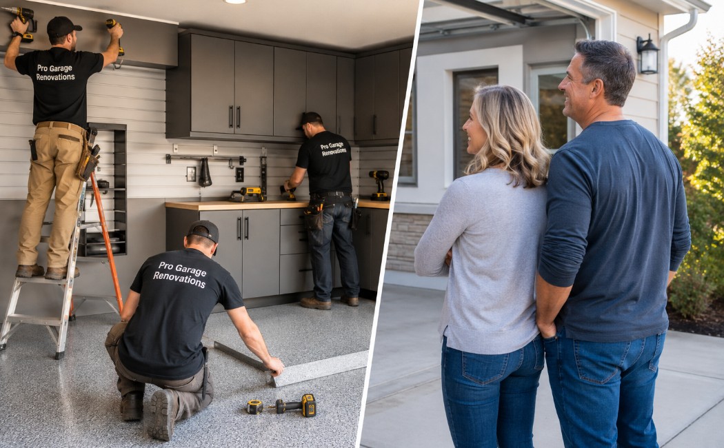 expert-garage-renovation-team-remodeling-a-residential-garage-while-homeowners-observe-the-renovation-process.