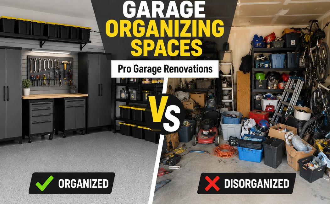garage-organizing-spaces-showing-an-organized-garage-compared-with-a-cluttered-and-disorganized-garage